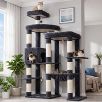 Hey-brother Cat Tree, Multi-Level Sisal Covered Scratching Posts - Smoky Gray / 71.9 Inches
