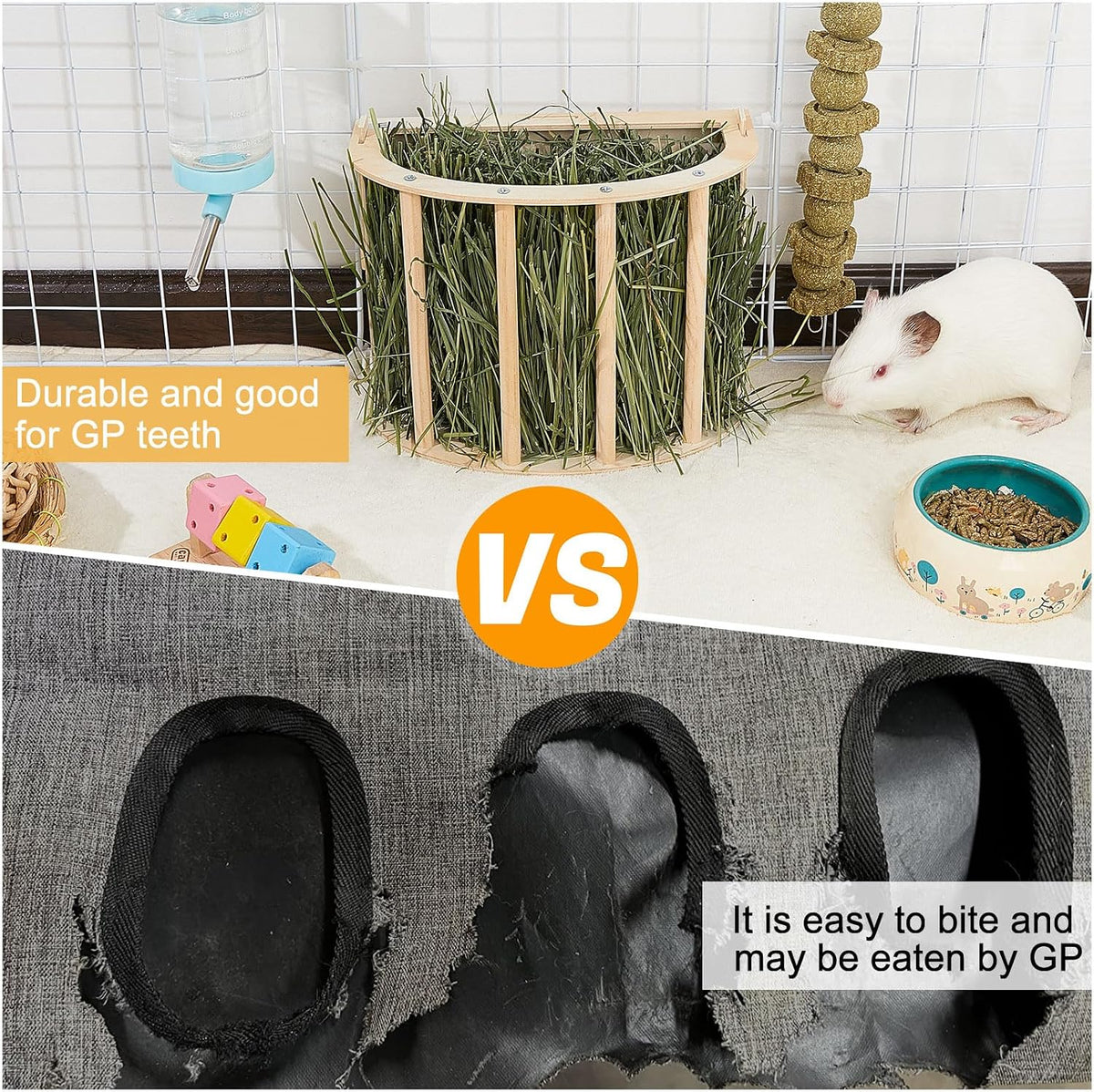 Wooden Guinea Pig Hay Feeder, Large Hanging Rabbit Rack – Essentials for Small Pets - 1 PACK / Wood color - image 2