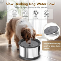 UPSKY 3.5L Dog Water Bowl,Large Capacity No Spill Dog Water Bowl,Stainless Steel Spill Proof Slow Water Feeder,No Splash Water Bowl with Anti-Slip Mat for Messy Drinkers Grey