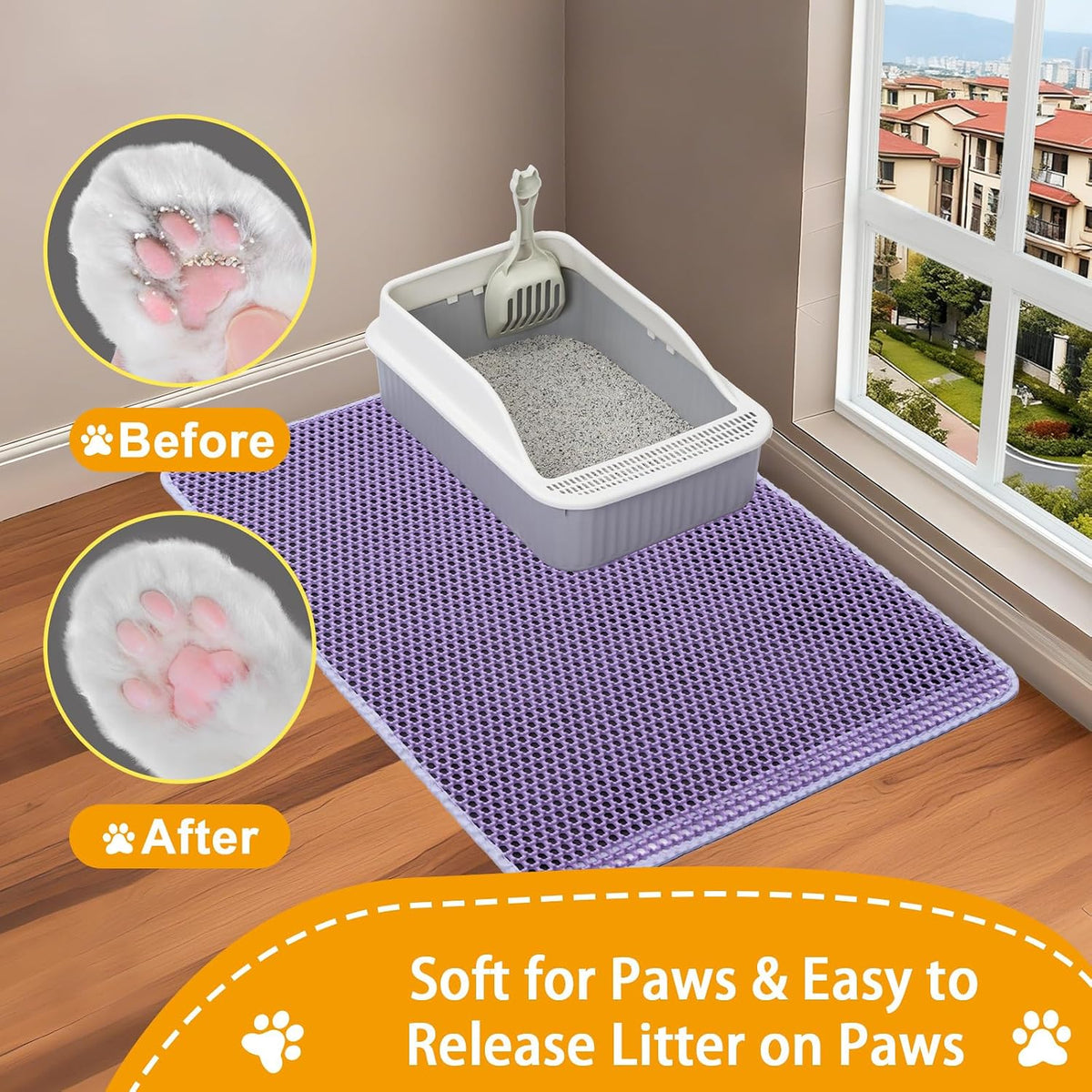 Cat Litter Mats-Extra Large 47''x36'' Litter Trapping Mat for Cat-XXL - Purple-M 32x22 inch - image 3