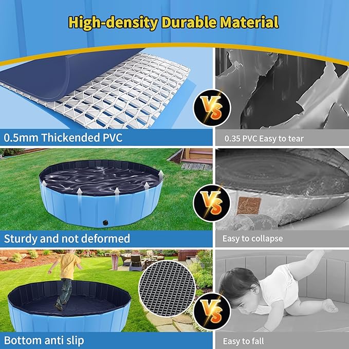 Foldable Dog Pool, 39" x 12" Kiddie Pool with Hard Plastic, Non-Slip Dog Bath Tub for Outdoor Backyard, Collapsible Dog Swimming Pool for Kids Dogs Pets (Blue)