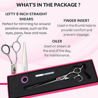 Kenchii Love Left Handed Dog Grooming Scissors, 8 Inch Straight Shears, Dog Scissors for Grooming, Professional Pet Grooming Scissors, Ergonomic & Comfortable