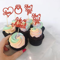Gyufise He Asked She Said Yes Cupcake Toppers Gold Glitter Diamond - Red - image 4