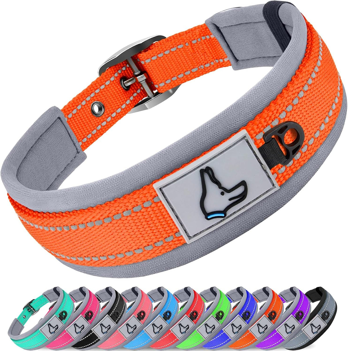 Joytale Reflective Dog Collar for Large Dogs with Wide Padding - Orange / S
