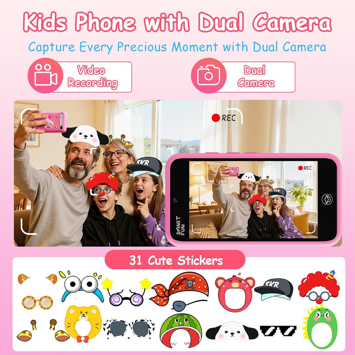 luluckck kids smart phone toy with 3.97 inch touchscreen in black and pink - view 7