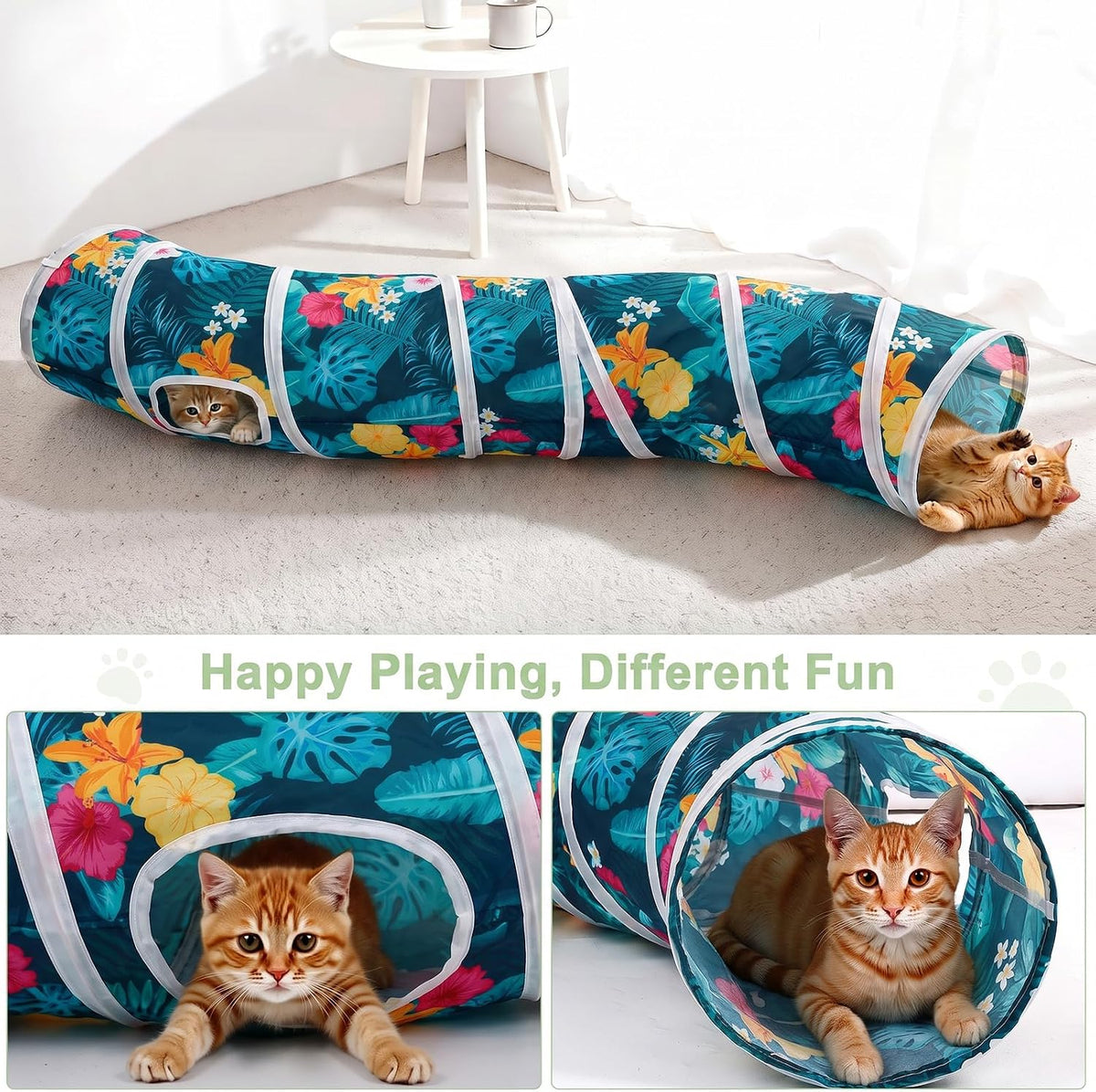Glittme Cat Tunnel, Cat Tunnels for Indoor Cats - Dark Teal Tropical - image 4