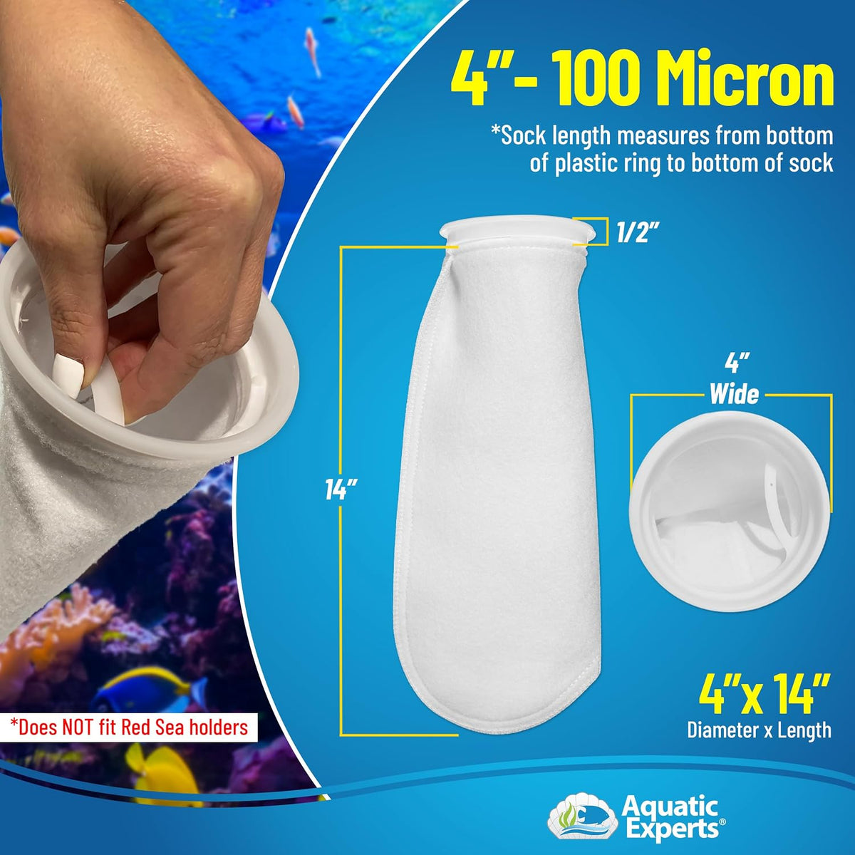 Aquatic Experts Felt Filter Socks - 100 Micron – 4" Ring – 4" x 14" / 2 Pack - image 3