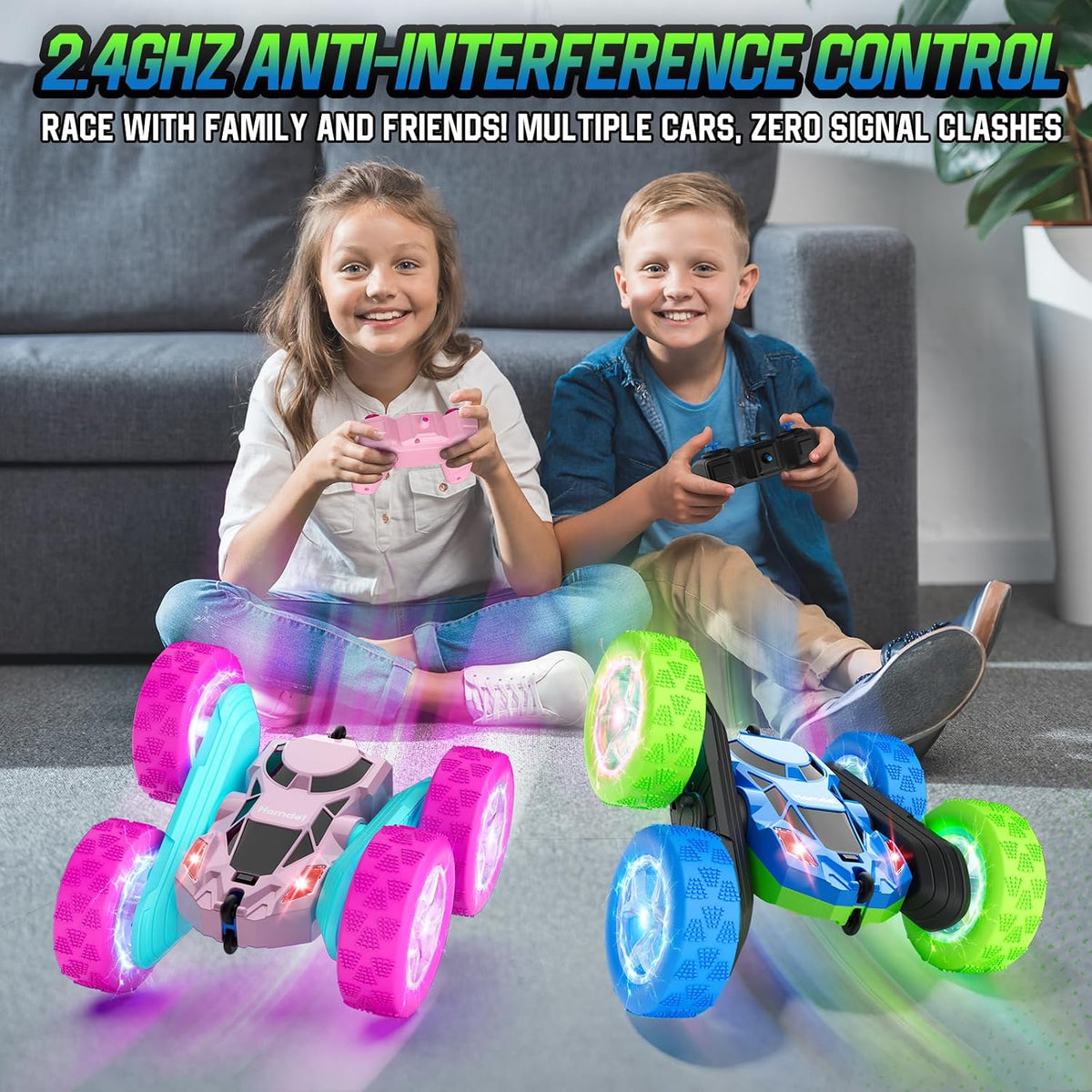 Hamdol Remote Control Car for Kids - Blue&green / Glow (Headlights & Wheel Lights) - image 4