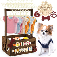 Wooden Dog Closet, Pet Wardrobe with Hanging Rod for Small Dog - Dark Walnut