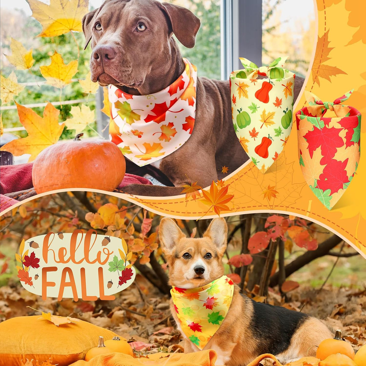 Preboun 100 Pcs Fall Paw Print Dog Bandanas Bulk - Fall / 25.6 x 17.7 x 17.7 Inch - image 2