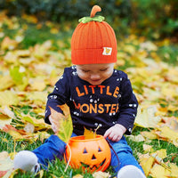 Ausejopeac orange pumpkin knitted beanie hat for babies and toddlers - view 2