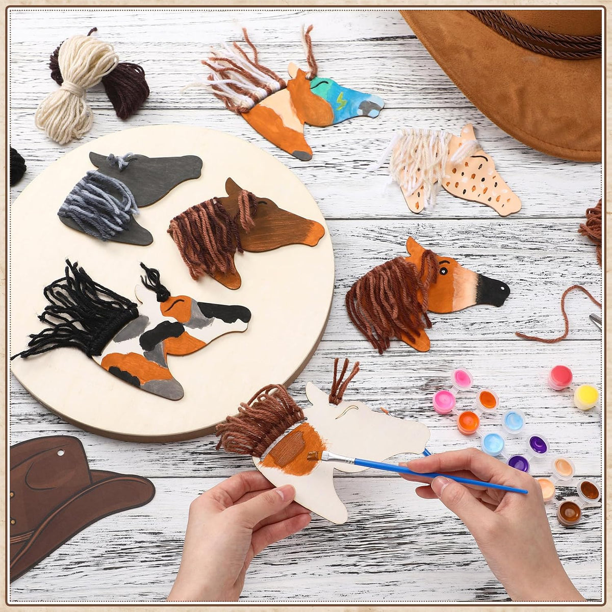 Geelin 24 unfinished wooden horse cutouts with paints, brushes and colored yarn - view 12