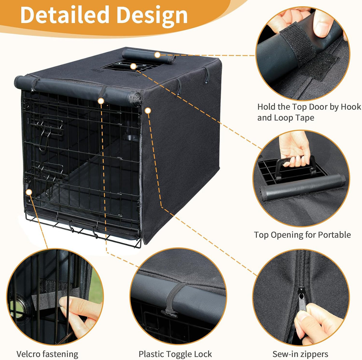 DONORO Dog Crate Cover 24 Inch Waterproof Pet Kennel Cover 600D Heavy - 36.0"L x 23.0"W x 25.0"H / Black - image 4