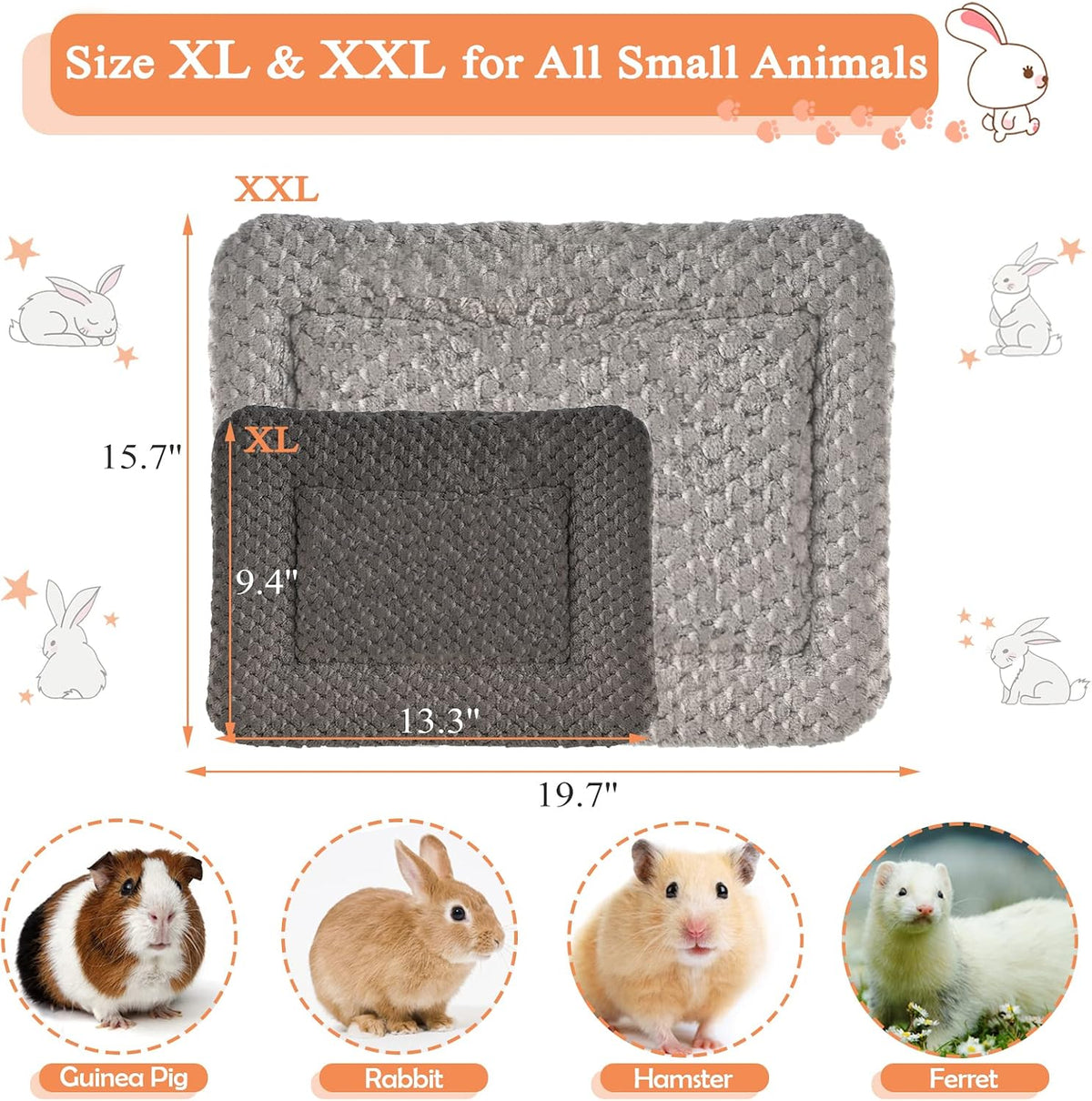 Small Animal Bed Mat, Soft & Warm, Suitable for Guinea Pig - XX-Large(19.7''x15.7'') / Mesh Grey - image 3