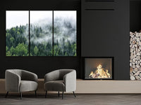 Nature Wall Art Prints - Ocean Forest Mountain Lake Canvas Landscapes - Small to Extra Large Living Room Bedroom Kitchen Bathroom Décor (Pine Trees in Fog, 35L" x 53W" - 3 Panels)