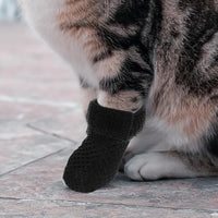 Cat Claw Covers-4pcs Cat Nail Caps Cat Nail Covers Caps Shoes Cats Socks Cat Booties to Prevent Scratching Cat Paw Protector Pet Grooming Booties for Bathing Shaving Checking