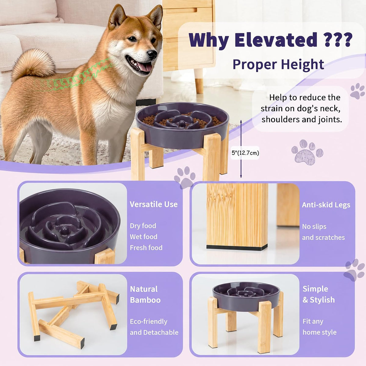 Elevated Slow Feeder Dog Bowl - Purple / 3.2 Cups - image 3