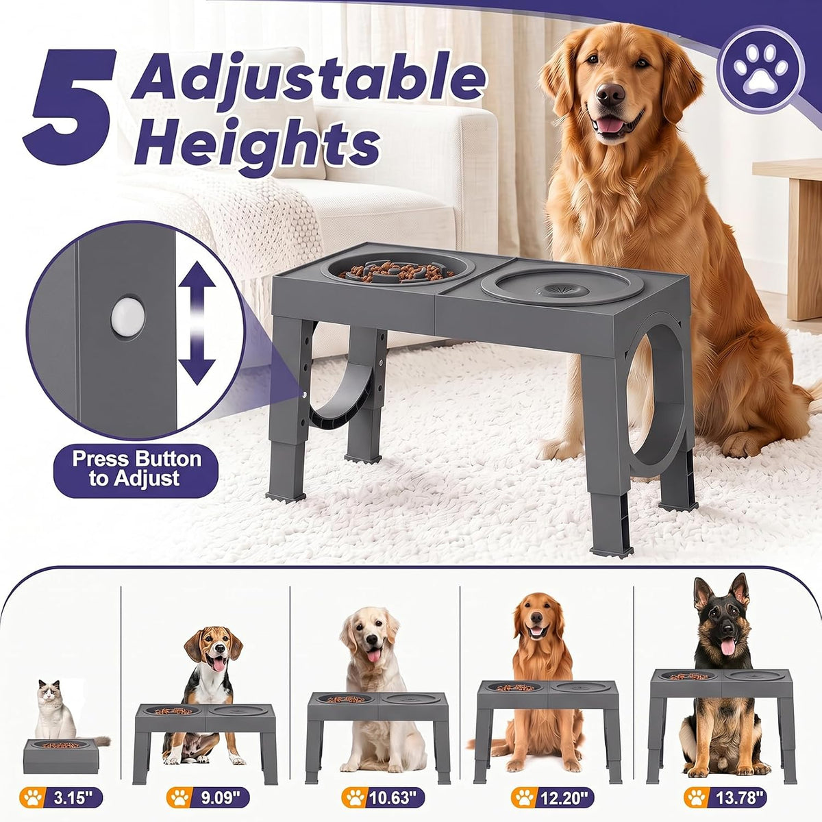 XIAZ Elevated Dog Bowls Large Breed Raised Dogs Bowl Stand - D-Grey / Premium - image 2