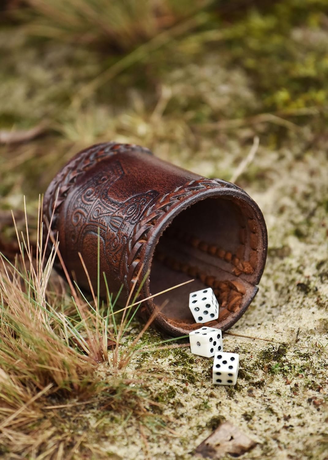 Ulfberth, Viking dice Cup with Embossed Motif, Genuine Leather - Thor's Hammer, Brown - image 4