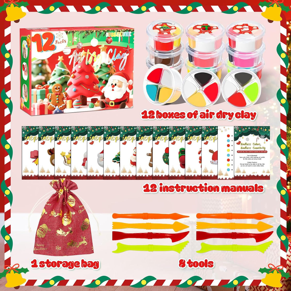 MuseLuxe Air Dry Clay - 32 Colors Modeling Clay Kit with 3 Sculpting Tools – Fun for Kids & Family - 12 Colors - image 2