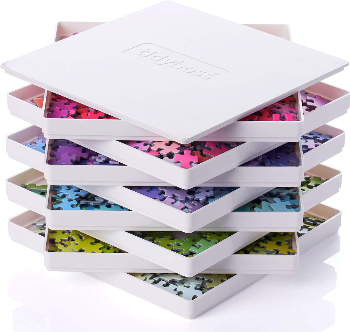 Tidyboss 8 Puzzle Sorting Trays with Lid 8" x 8" - White / 8"x8"