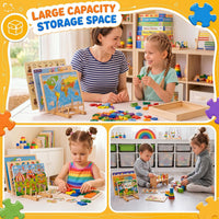 Barydat 2 piece natural wood puzzle rack organizer holding jigsaw puzzle boxes upright - view 5