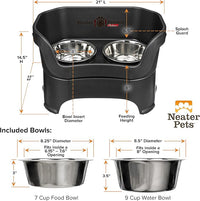 Neater Pet Brands Neater Feeder Deluxe Mess Proof Dog Bowls Elevated for Large Dogs Over 40 lbs, Made in USA, No Spill Raised Dog Food Bowl Stand Feeding Station, Food and Water Bowl Set, Black