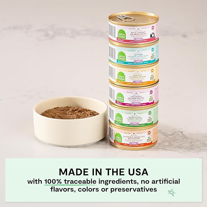 Open Farm Canned Cat Food, Paté for Complete & Balanced Nutrition, Grain-Free and Legume-Free Wet Cat Food, Salmon Recipe, 2.8oz Cans (Case of 18)