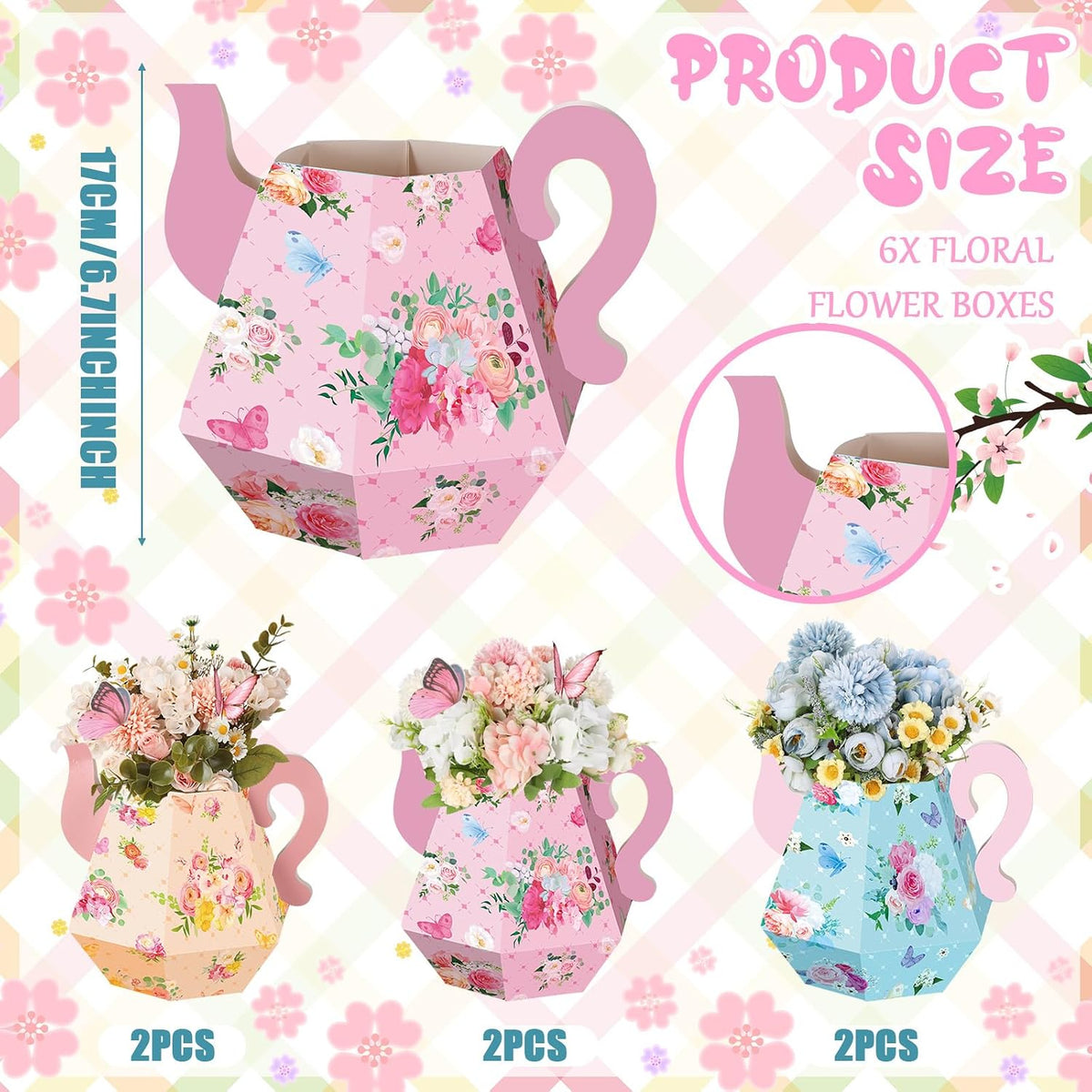Fulmoon 6 Pcs Tea Party Decoration Flower Box Table Teapot - 6 / Cute - image 2