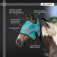 Kensington Fly Mask Web Trim — Protects Horses Face and Eyes From sun While Allowing Full Visibility — Ears and Forelock Able to Come Through the Mask, Medium, Deluxe Black