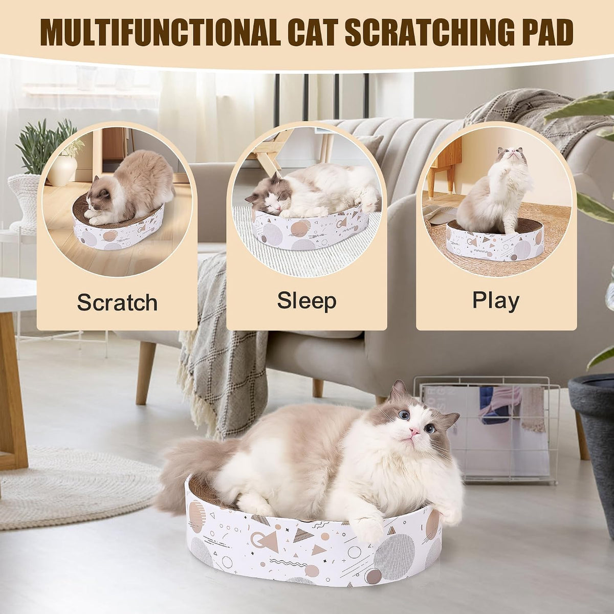 Oval Sturdy Cat Scratching Cardboard Pad Breathable Cat Scratch Pad - Oval Cat Scratcher - image 4