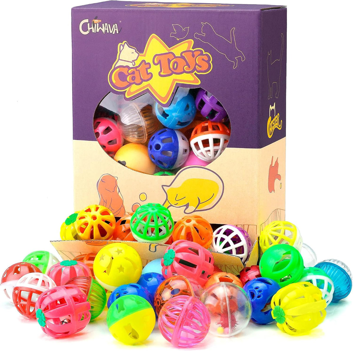 CHIWAVA 48PCS Plastic Noisy Cat Toy Ball with Bell Kitten Chase Toys - image 2