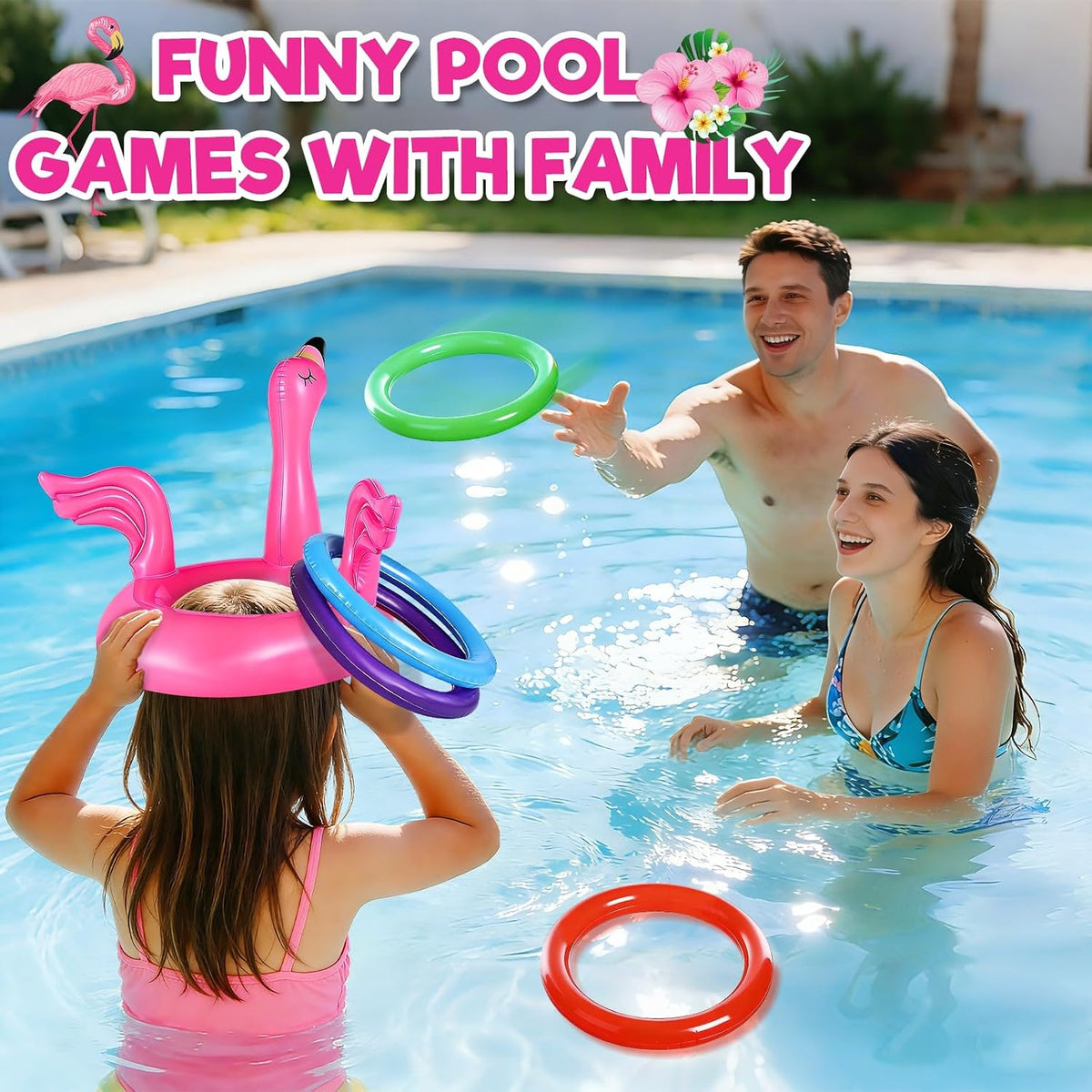 Camlinbo 15 Pcs Inflatable Flamingo Pool Toys Ring Toss Pool Game – Fun for Kids & Family - image 2