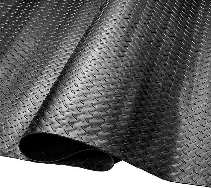 SEAL 4 x 8 Ft Premium Garage Floor Mat, Solid 2.8mm Thickened Black Commercial Grade Heavy Duty Parking Mat for Garage Floor, Golf Cart, Water/Stain Resistant Floor Runner (Embossed Diamond Plate)