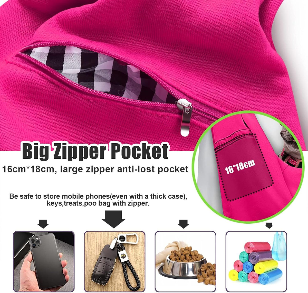 Tomkas Small Dog Sling Carrier, Classic Pocket & Classic Strap - Rosered / M - Zip pocket & Adjust Strap - image 2