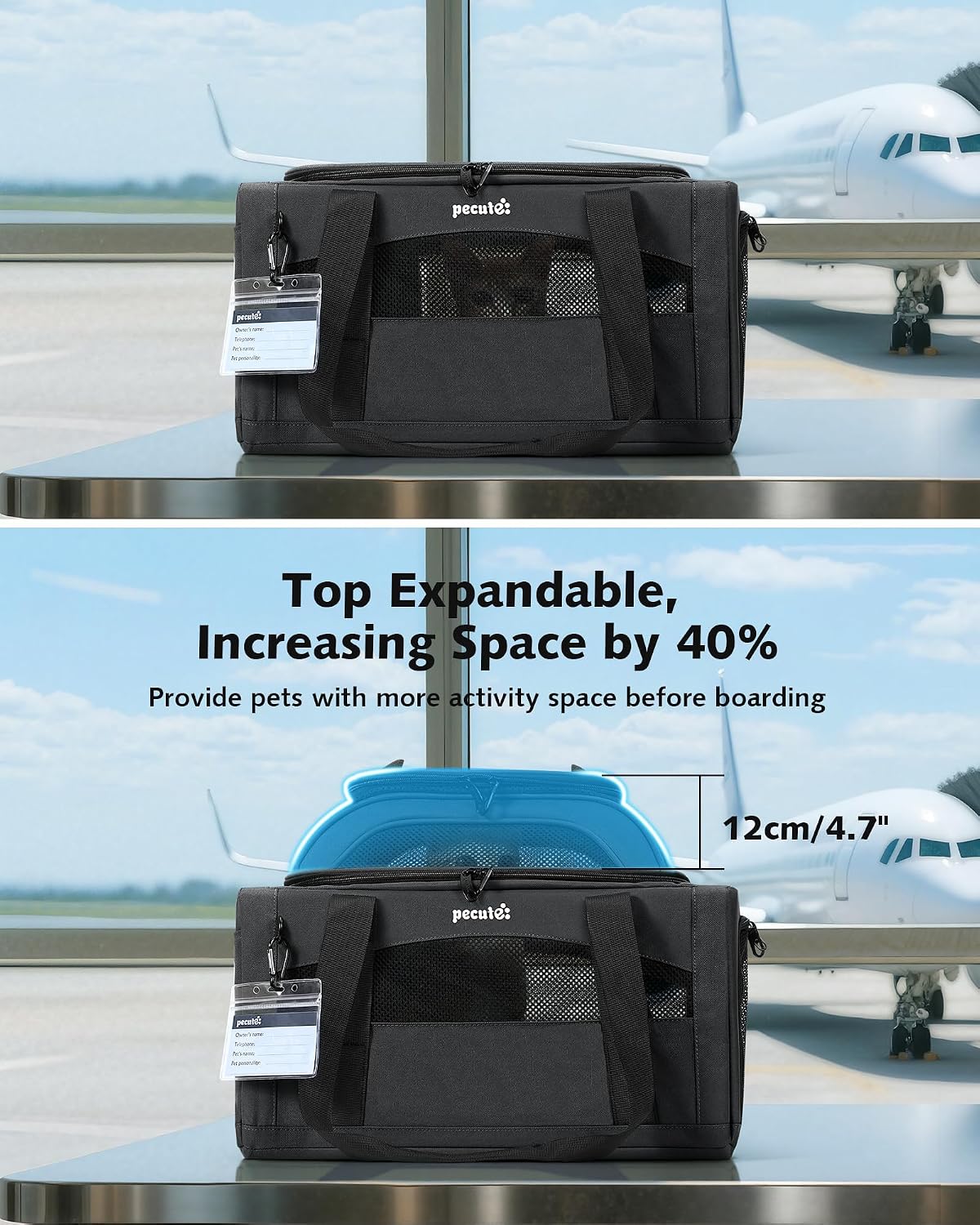 Pecute Expandable Airline Approved Pet Carrier for Cats & Dogs - Dark Gray / Top Expandable - image 4