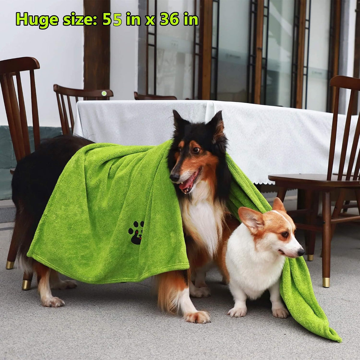 Dogvingpk Dog Towels for Drying Dogs 2 Pack - Green and Grey / XL-55" * 36" - image 4