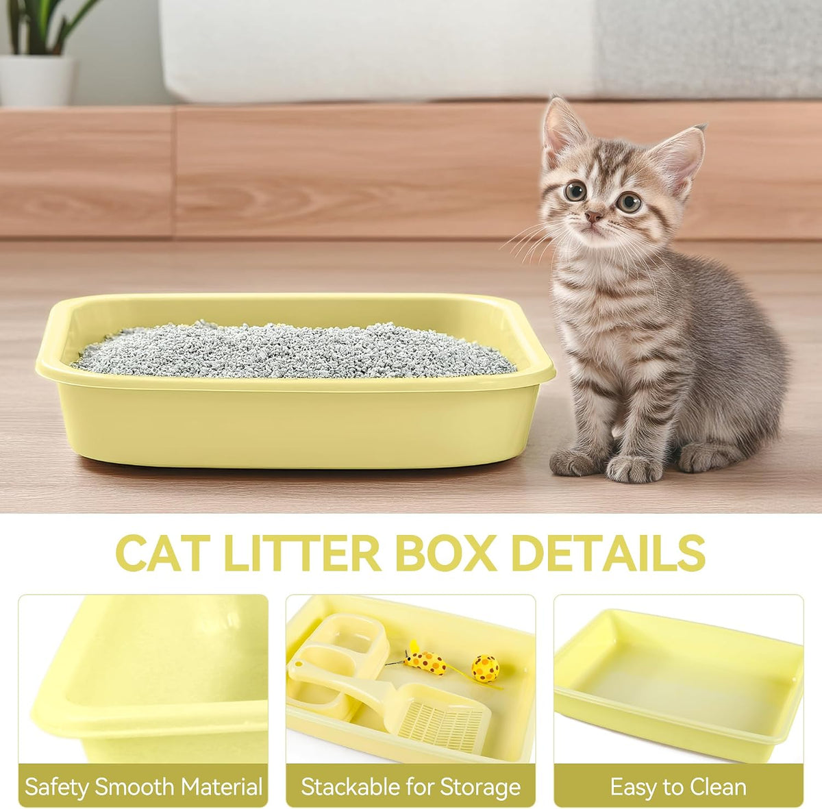 PAWISE Cat Litter Box Set, Small Kitten Starter Kit - Yellow - image 4