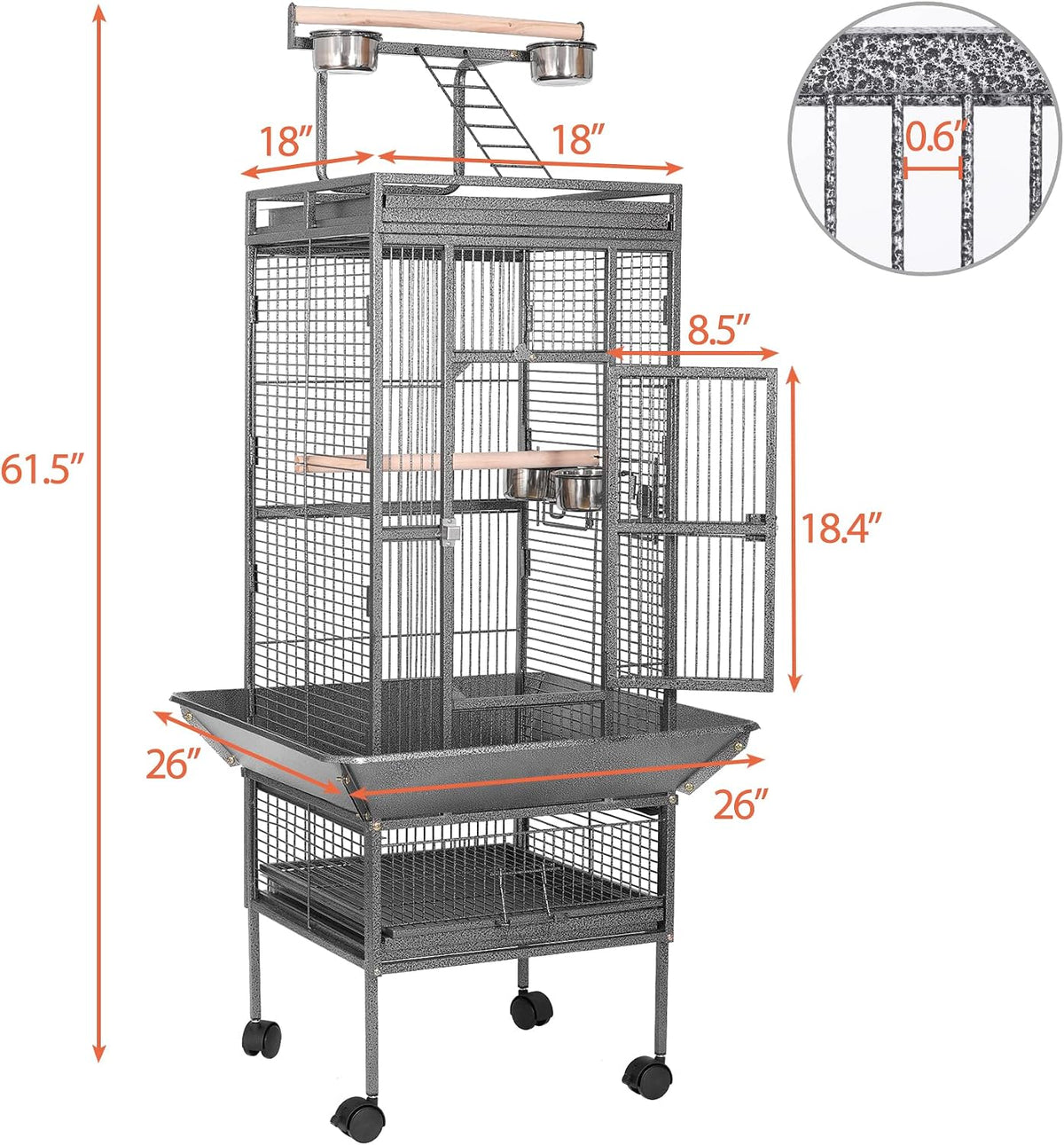 HSM 62 Inch Wrought Iron Large Bird Flight Cage with Rolling Stand – Essentials for Birds - image 2