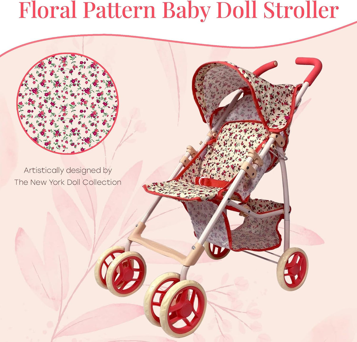Baby Doll Stroller for Toddler Girls & Big Kids up to 8 Years Old - Floral - image 3