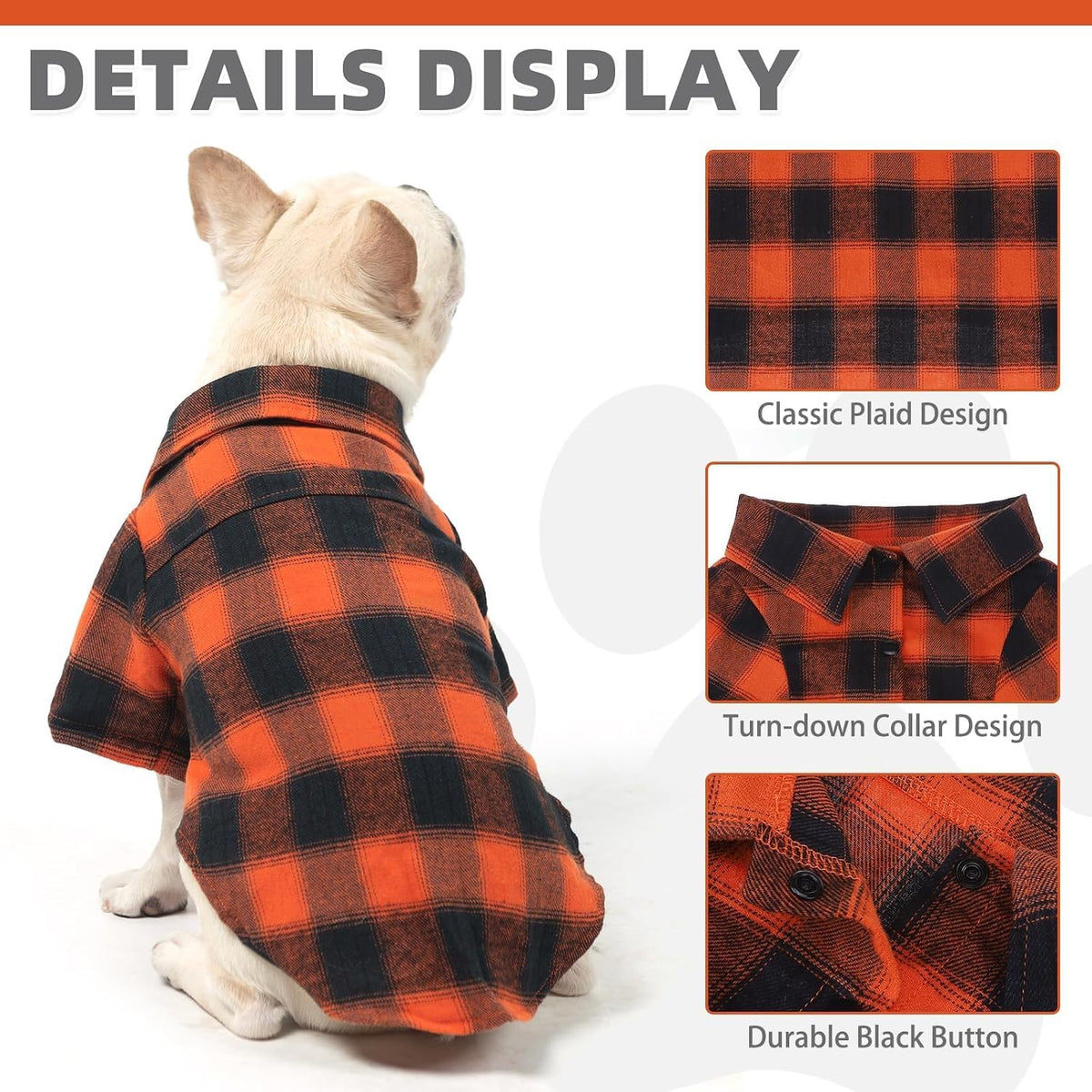 KOOLTAIL fall dog shirt in orange and black plaid with snap front, size L - view 4