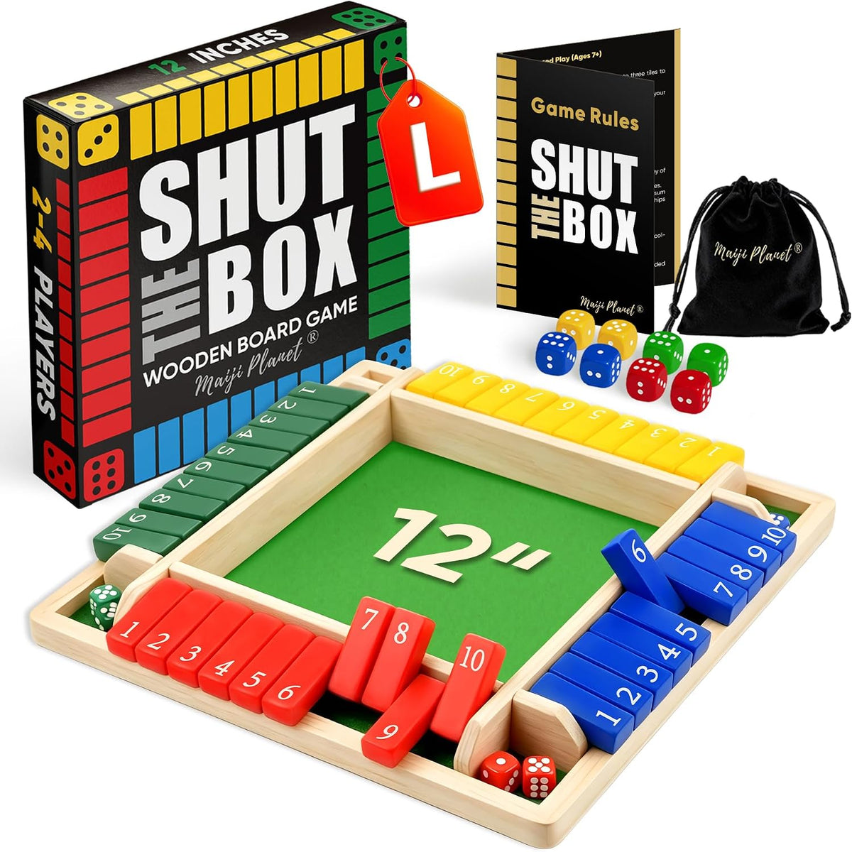 Classic Original Shut The Box Game Wooden Math Dice Board Game 2-4 - 12in