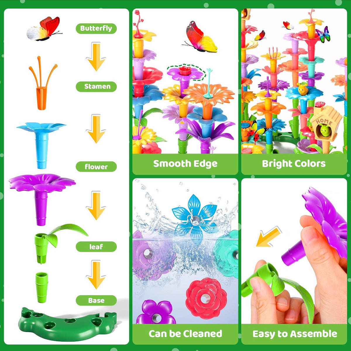 Doloowee 184-piece flower garden building toy set with colorful flowers and storage box - view 4