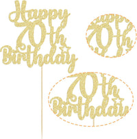 Gyufise 1Pc Happy 80th Birthday Cake Topper Glitter Cheers to 80 - 70th / Gold - image 3
