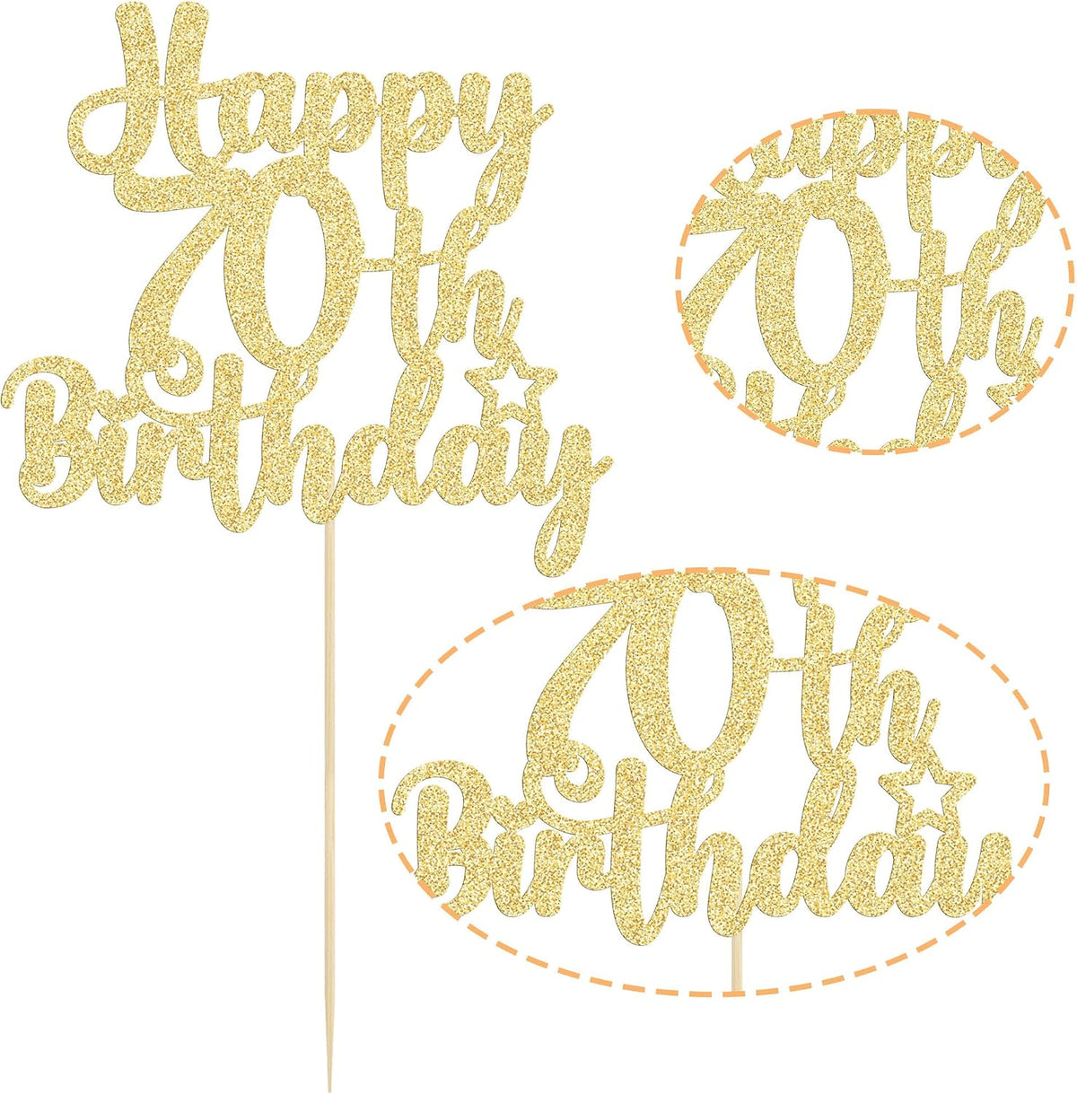 Gyufise 1Pc Happy 80th Birthday Cake Topper Glitter Cheers to 80 - 70th / Gold - image 3