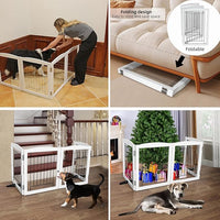 ZJSF Freestanding Dog Fence Indoor, Foldable Dog Gate for Doorways, Stairs or Hallways, Sturdy Wood Extra Wide Pet Gate with Support Feet for The House, White, 24 "Height-3 Panels