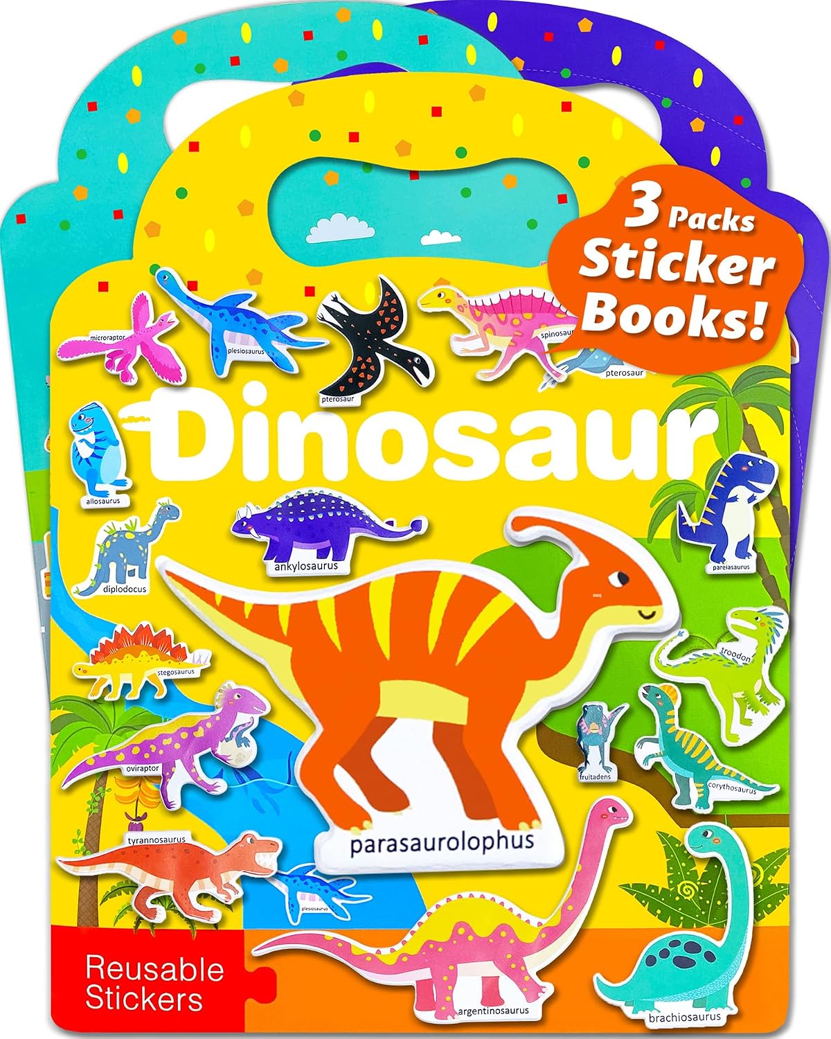 Walenced Reusable Sticker Book, Stickers for Kids - Dinosaur+Vehicle+Space