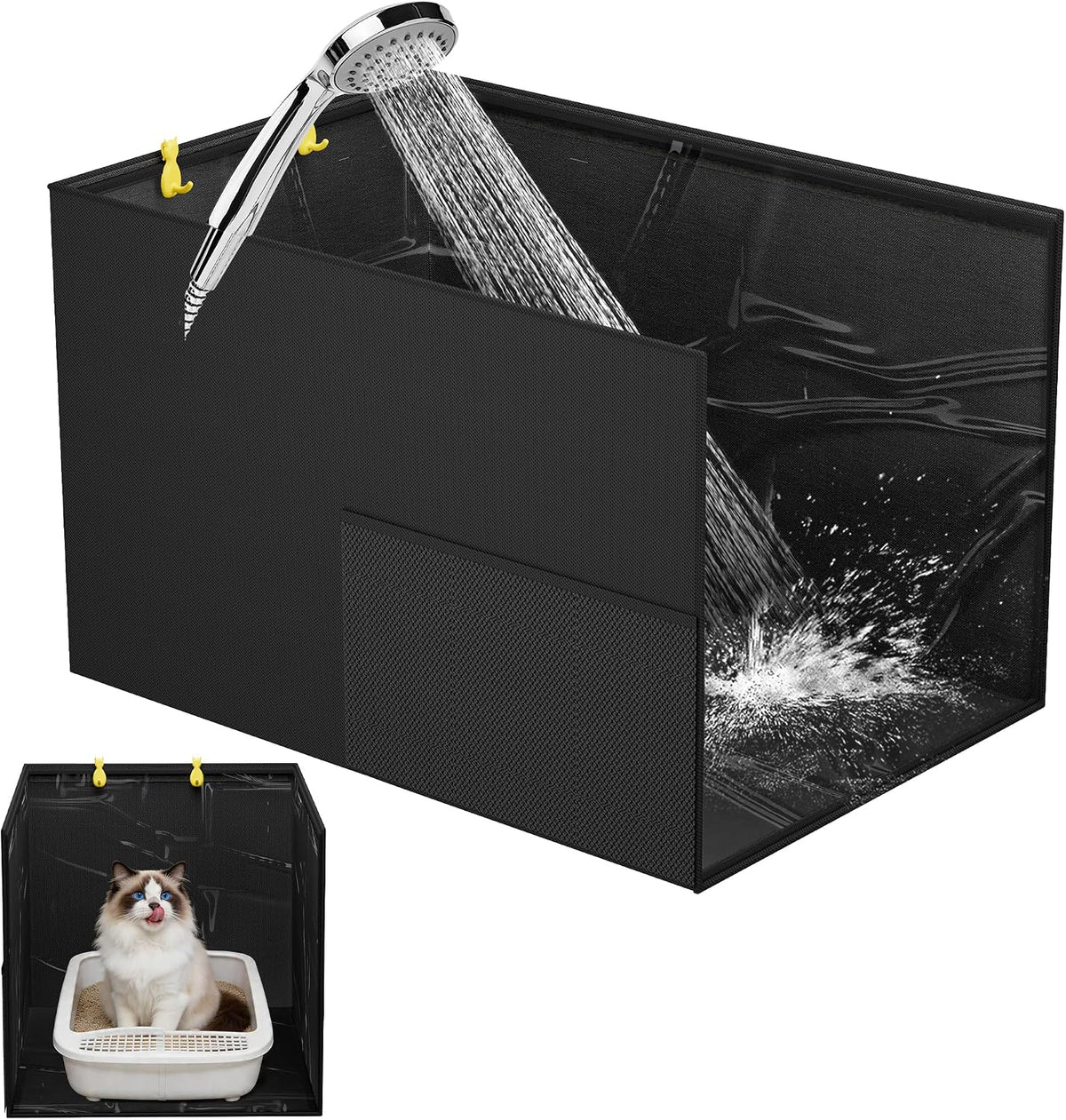 Waterproof Cat Litter Box Enclosure Splash Guard - Black-High