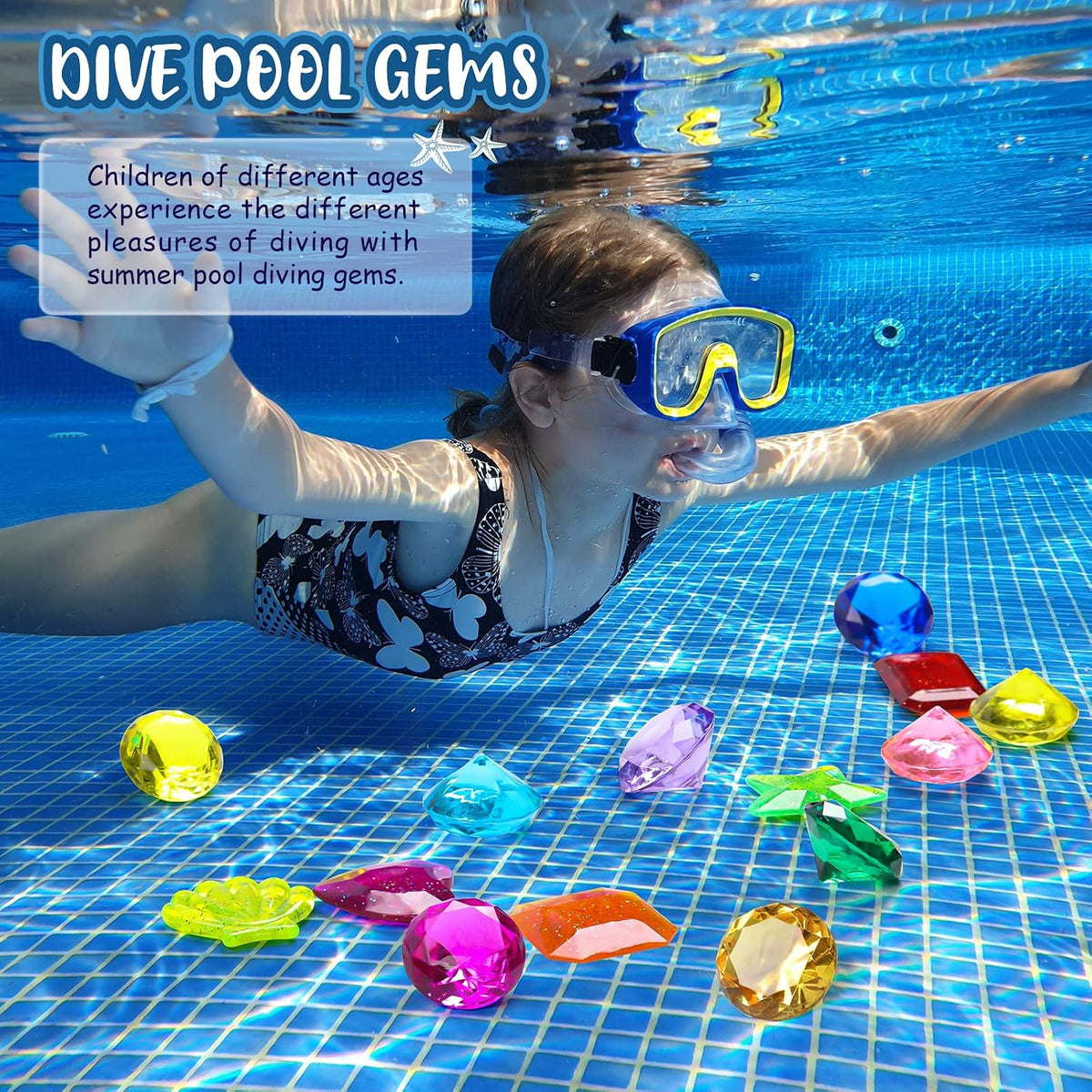 DISHIO Diving Gem Pool Toy 10PCS Big Colorful Diamond Diving Toy - 16pcs Multi-colored - image 3
