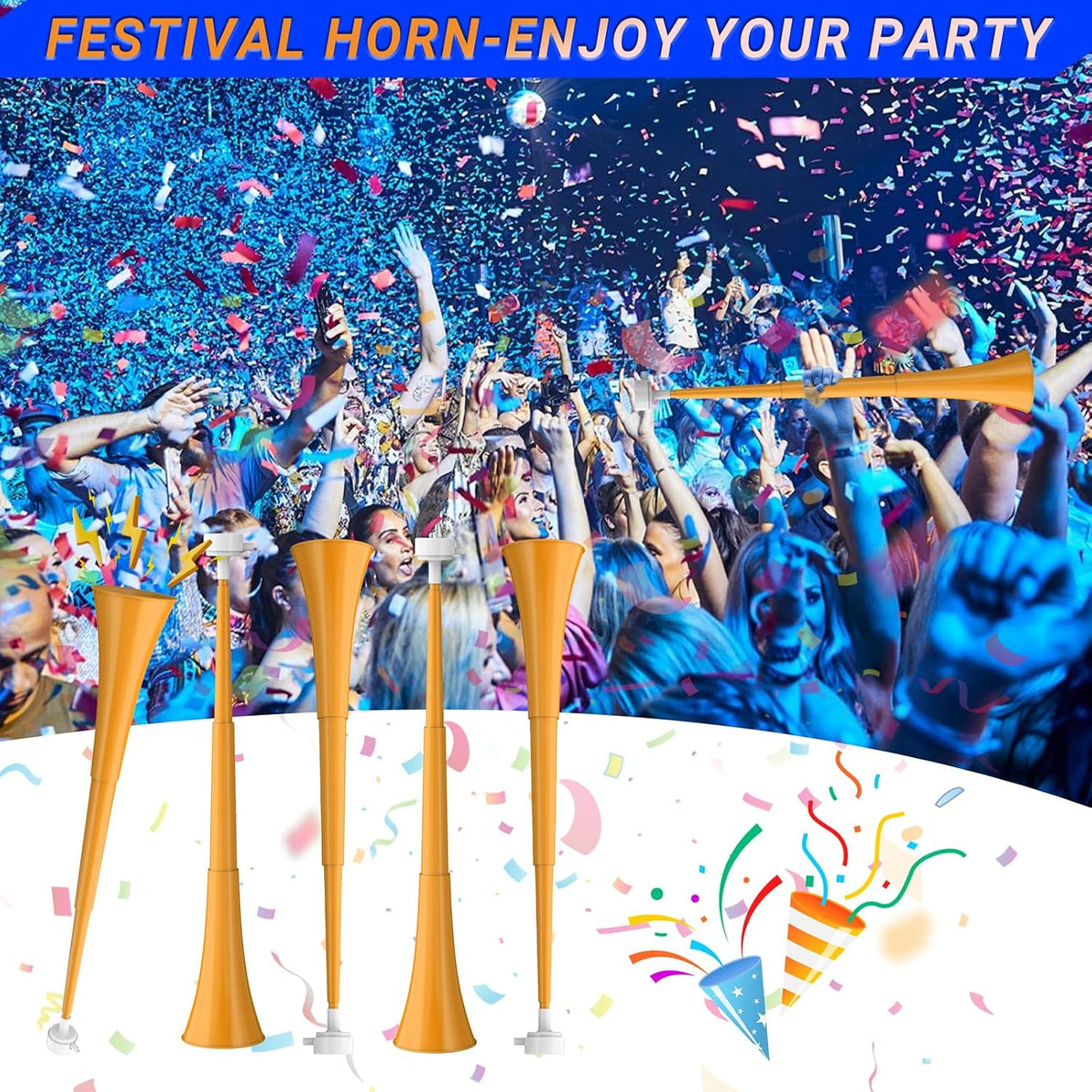 Collapsible Stadium Horn 24 Inch Vuvuzela Trumpet Blow Horns - Orange - image 3